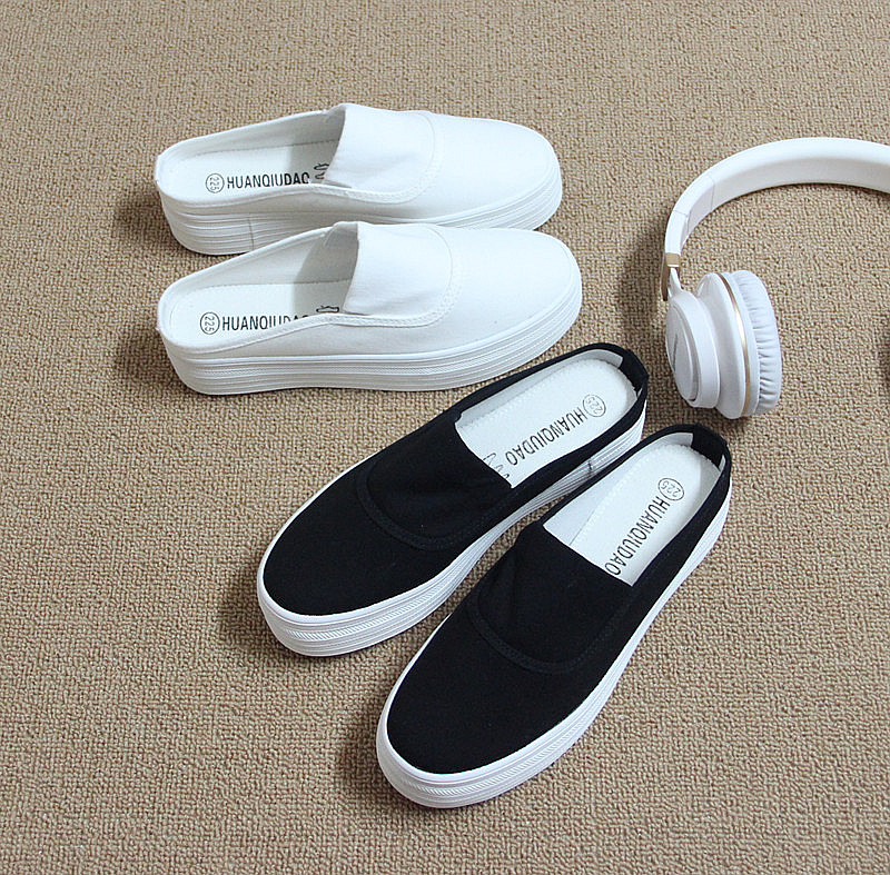 blanc chaussures de l'été baotou casual pantoufles sans talon épais en bas paresseux chaussures de femmes à moitié traîné un pied à muffins chaussures de toile blanc chaussures de l'été baotou casual pantoufles sans talon épais en bas paresseux chaussures de femmes à moitié traîné un pied à muffins chaussures de toile