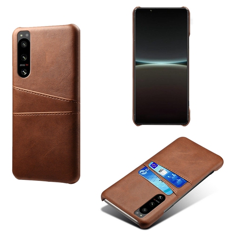 Brown — 5 IV Dual Card Holder Synthetic Leather Sony Xperia Phone Case