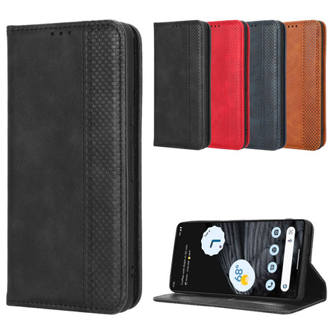 Wallets Folio Flip Crazy Horse Pattern Synthetic Leather Card Holder Folding Stand 7, 7 Pro Google Pixel Phone Case