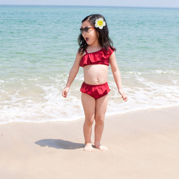 2017兒童泳衣女孩女童可愛寶寶荷葉邊比基尼分體泳裝溫泉遊泳衣