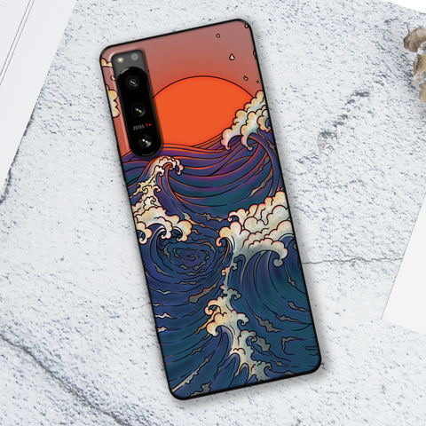 5 IV Giant Wave Illustration Silicone TPU Sony Xperia Phone Case
