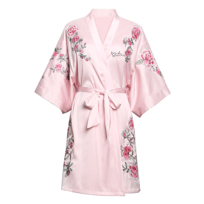 丝绸睡衣女夏性感睡袍刺绣新娘晨袍婚礼伴娘派对日式和服浴衣浴袍-淘宝网