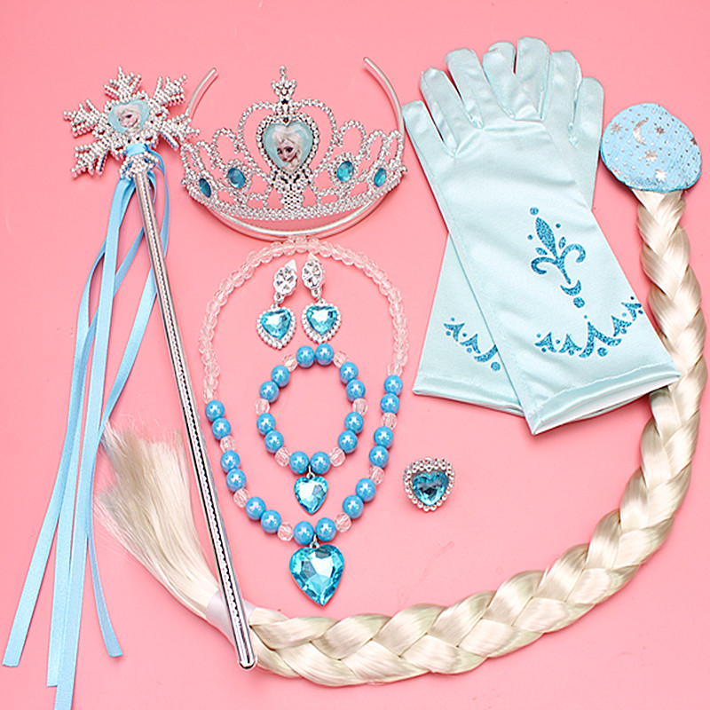 愛莎小公主女童皇冠魔法棒項鏈手鏈辮子手套冰雪奇緣兒童發飾套裝
