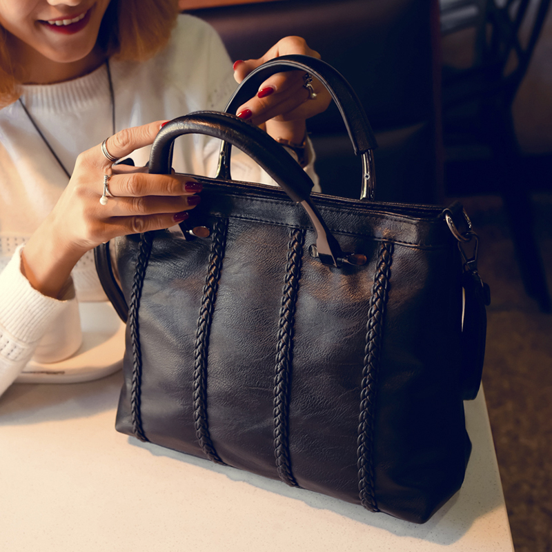 正品女包 手提包2017新款 韓版時尚真皮編織簡約單肩斜挎包大包包