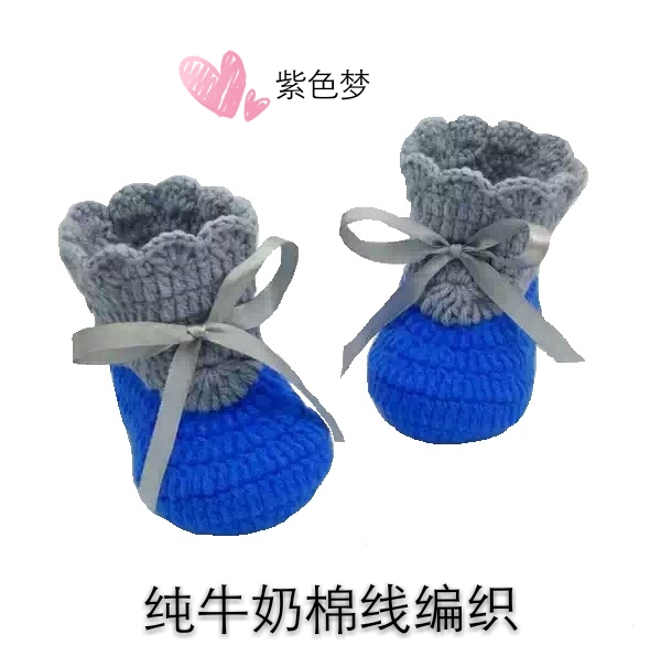 春秋鼕手工編織寶寶毛線鞋編織鞋嬰兒0-3-6-12個月男女繫帶防掉鞋