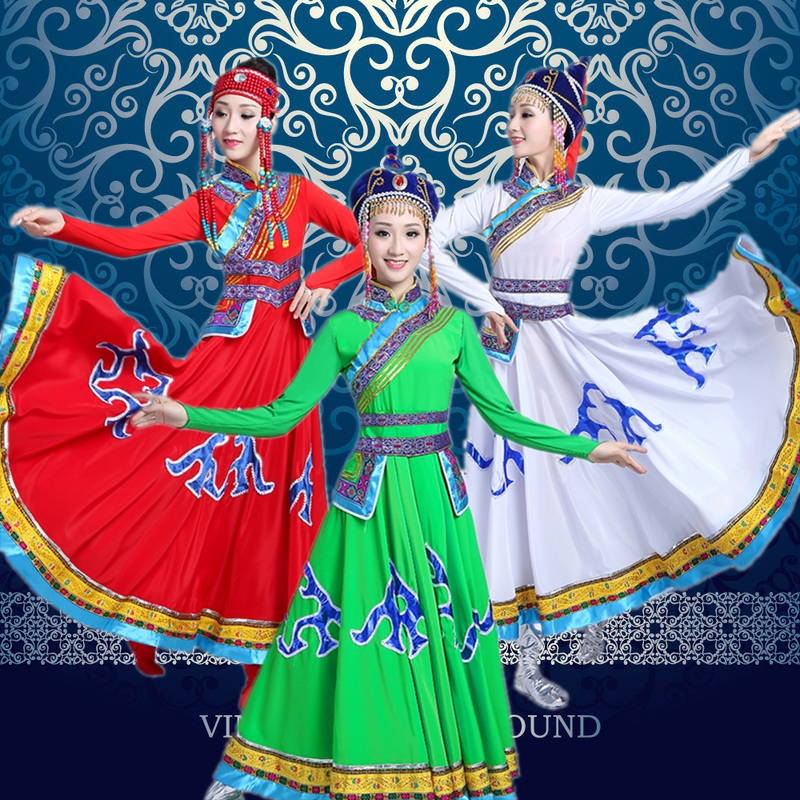 蒙古袍女少數民族服裝衣服族女夏開場舞大擺裙成人新款舞蹈演出服