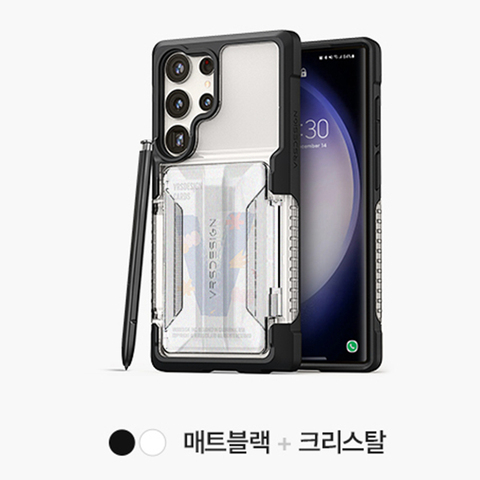 Black — VRS Neo Flip Tough Shockproof Card Holder Transparent Clear High End Premium S23 Ultra Samsung Phone Case