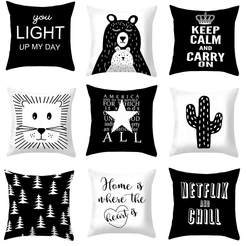 Without Core Pillow Cover Black and White English Sofa Cushion Vintage Ornament Goorson Cover Bedside Cushion Soft Cover Big Pillowcase