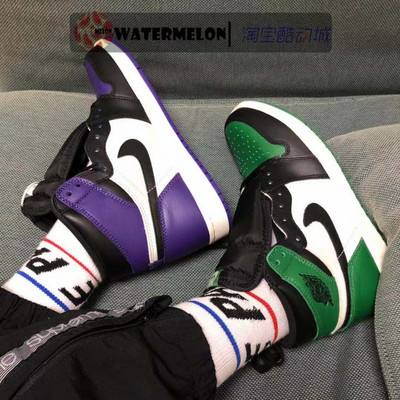 Air Jordan 1 OG AJ1 黑紫脚趾黑绿黑红黑金新秀闪电阴阳丝绸扣碎-淘宝网