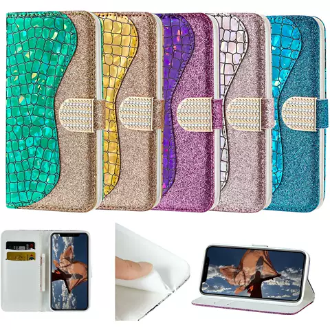 Glitter Bling Crocodile Pattern Two Tone Phone Cases Wallets Folio Flip Magnetic Synthetic Leather Card Holder Folding Stand Galaxy A54, Galaxy A34, Galaxy A24, Galaxy A14, Galaxy S23, Galaxy S23 Plus, Galaxy S23 Ultra, Galaxy S22, Galaxy S22 Plus, Galaxy S22 Ultra, Galaxy S21, Galaxy S21 Plus, Galaxy S21 Ultra,