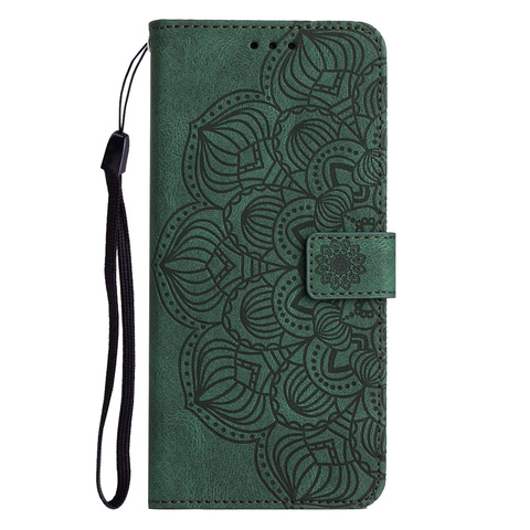 Green — Wallets Folio Flip Magnetic Synthetic Leather Card Holder Folding Stand Embossed Mandala Flower S23, S23 Plus, S23