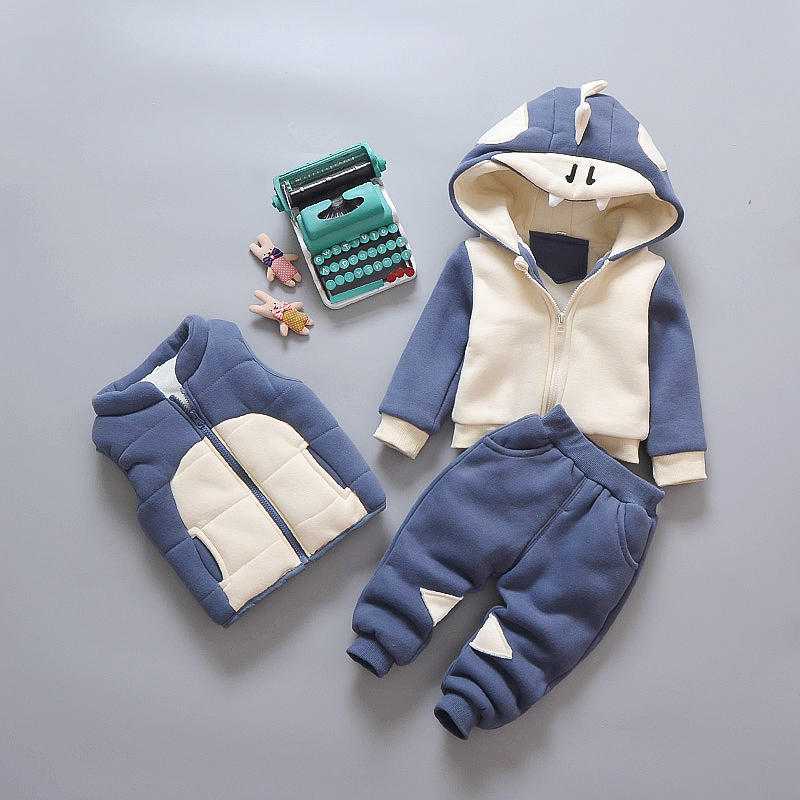 男童秋鼕款套裝 寶寶加絨加厚衛衣三件套1-2-3歲兒童棉衣鼕裝套裝