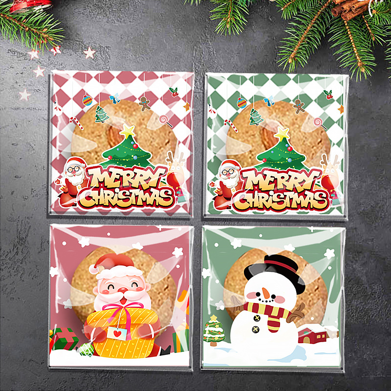 christmas old man tree snowflake crisp candy self-sealing sticky bag cookies nougat cookies party gift bag 100