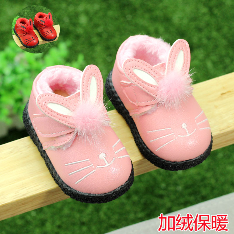 秋鼕女寶寶鞋子軟底嬰兒學步鞋寶寶棉鞋小皮鞋0-1-2歲3女童公主鞋