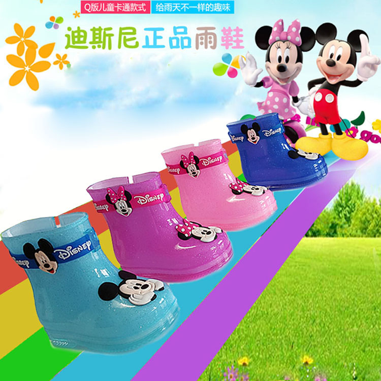 迪士尼1-3兒童雨鞋男童女童水鞋小童雨靴嬰幼兒防滑寶寶加絨套鞋