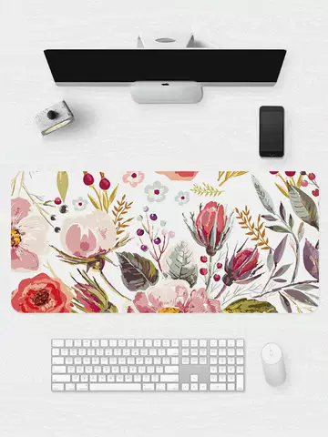 Flower Print Pattern Large Mousepad Desk Mat For Girls