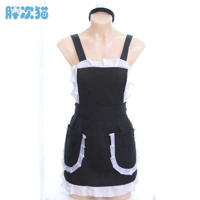 【撩汉出品】女仆围裙 绑带黑白女佣服套装带发饰厨娘服-淘宝网