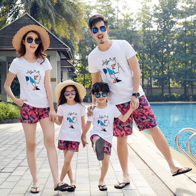 标题优化:韩国新款2岁10岁装夏装 母女装t恤短袖一家四口童装套装亲子服