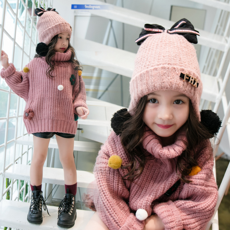 女童鼕季毛線帽子韓版女寶寶保暖護耳加絨兒童潮4可愛5公主1-8歲3
