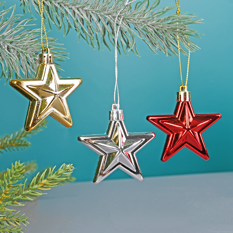 christmas tree ornaments christmas decoration pendant star gold silver red plating five-pointed star 5 pack 6cm