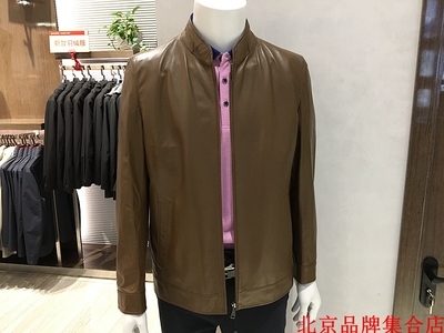 方仕FOUNSEE男装 春秋款 棕色 真皮羊皮 立领夹克 皮外套