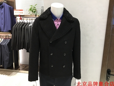意大利 博图男装 男士时尚款 可拆卸羊羔毛领 羊毛黑色
