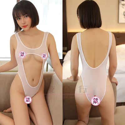 软妹泳衣cos紧缚超薄高叉连体泳衣透明开裆露背死库水日本学生-淘宝网
