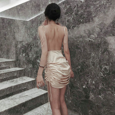 网红无袖高腰露背抽绳吊带女绑带褶皱包臀连衣裙ins性冷淡风黑色-淘宝网 网红无袖高腰露背抽绳吊带女绑带褶皱包臀连衣裙ins性冷淡风黑色-淘宝网