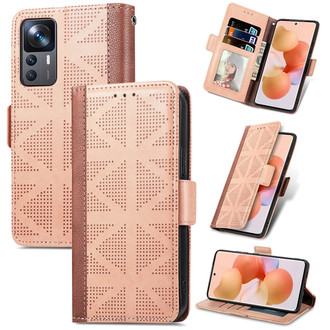 Diamond Pattern Wallets Folio Flip Magnetic Synthetic Leather Card Holder Folding Stand 12T, 12T Pro Phone Case