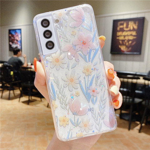 Girls Flower Pattern Silicone TPU S23, S23 Plus, S23 Ultra, S22, S22 Plus, S22 Ultra, S21, S21 Plus, S21 Ultra, Note 20, Note