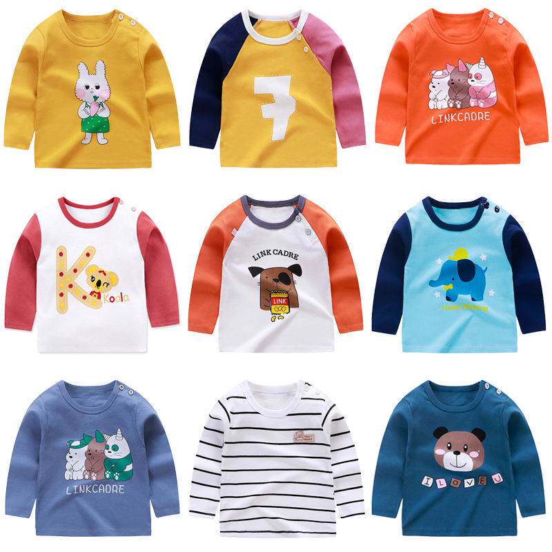 เสื้อผ้าเด็ก 童装儿童纯棉长袖T恤男童女童宝宝T恤长袖上衣婴幼儿秋冬季衣服潮  