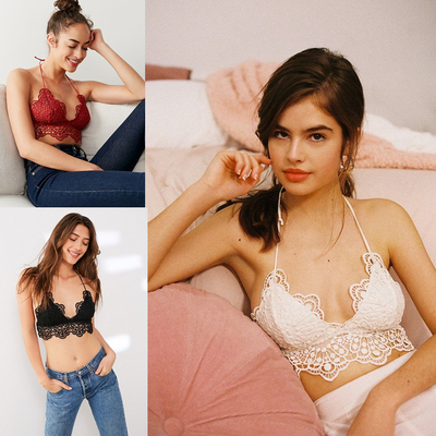 UO仙女款~挂脖设计!美腻钩编蕾丝!无钢圈文胸lace bra