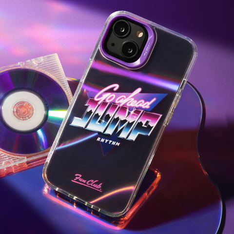 Go Ahead Jump FUN 80s RETRO Original Laser Gradient Transparent Clear Mal Niche Double Layer 3D 12 15, 14, 13 iPhone Case