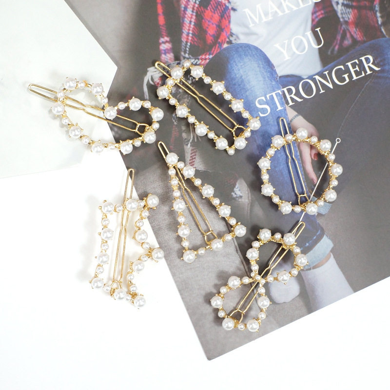 กิ๊บติดผม 新款珍珠发夹爱心三角夹少女网红可爱韩国头饰一字夹刘海儿童同款  