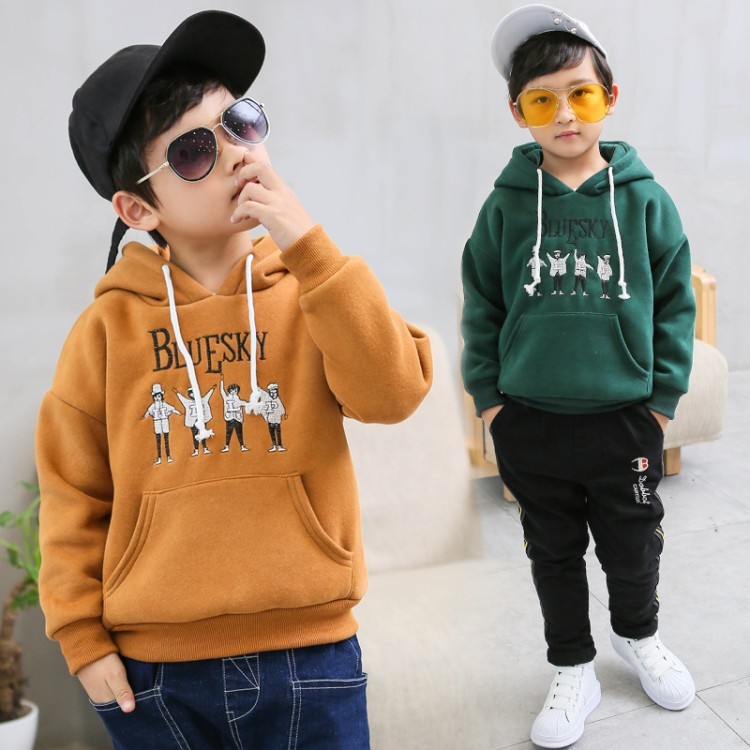 男童衛衣秋鼕裝新款2017韓版兒童加厚加絨衫連帽男孩保暖上衣外套