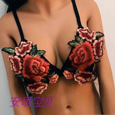 新款欧美风立体花朵刺绣网纱内衣时尚性感薄款无插片无钢圈文胸女-淘宝网
