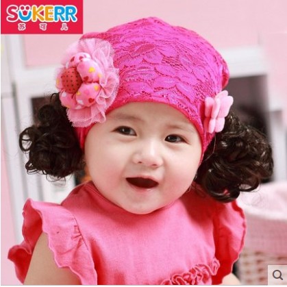 5個月嬰兒假發帽春秋天兒童公主帽女童蕾絲帽女寶寶帽子0至2歲韓