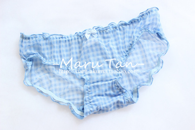 【MaruTan】蓝色格子网纱透明内裤性感日系内裤卷边可爱日系胖次-淘宝网