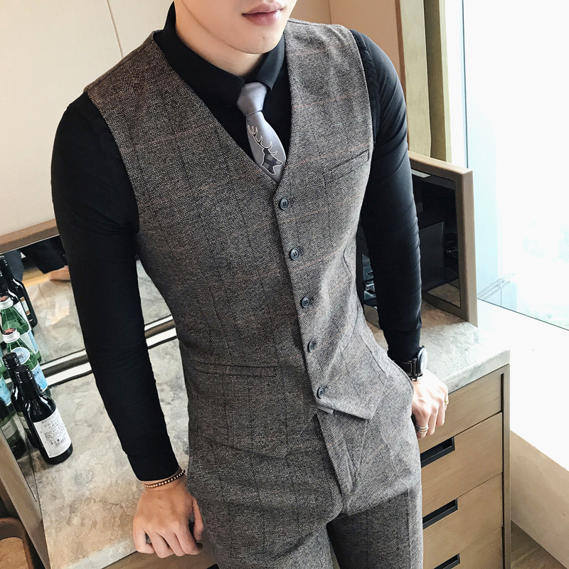 café carreaux poney clip rétro version coréenne de slim fit costume d'homme gilet de costume marée de costumes deux pièces de l'ensemble de café carreaux poney clip rétro version coréenne de slim fit costume d'homme gilet de costume marée de costumes deux pièces de l'ensemble de