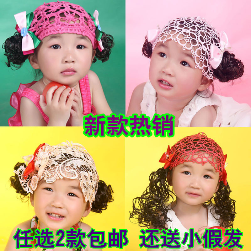 新款韓國版寶寶發帶女童假發嬰兒童劉海發帶發飾頭飾假卷發拍照款