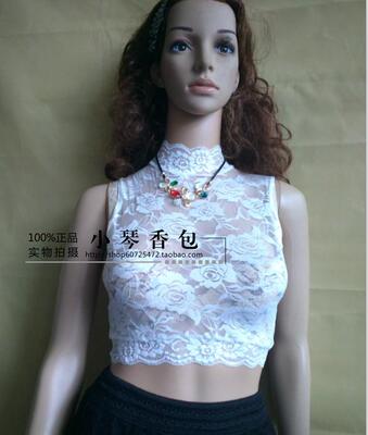小琴新款花边高领半截蕾丝打底背心小琴无袖透明打底衫女有加大码