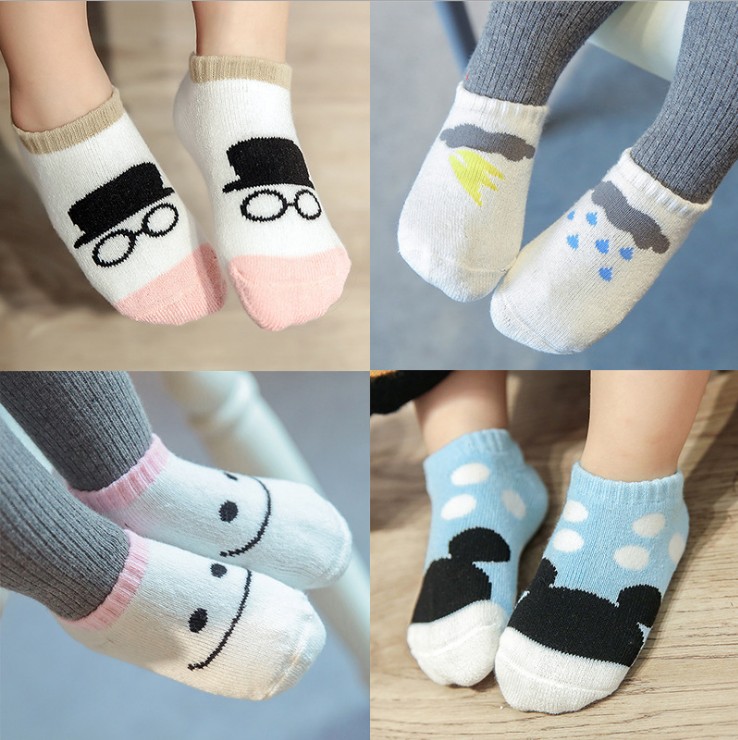 3雙裝秋鼕男女童加厚鞋襪毛巾襪嬰兒寶寶卡通船襪地板襪兒童短襪