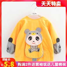 宝宝罩衣水晶绒秋冬长袖防水防脏反穿衣儿童围裙护衣婴儿吃饭围兜