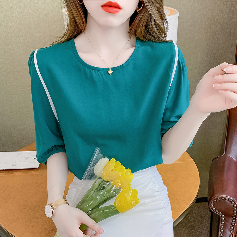 おしゃれで綺麗なフレンチシフォンTシャツ女性の半袖2021年新型の夏はゆったりしています。-0