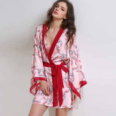 mimi fantasy 独家印花中长款浴衣袍子女 睡衣家居服日式和服睡袍-淘宝网