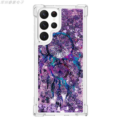 Purple — Girls Liquid Quicksand Glitter Bling Never Stop Dreaming, Owl, Butterfly, Dog Illustration Airbag Corner Protection