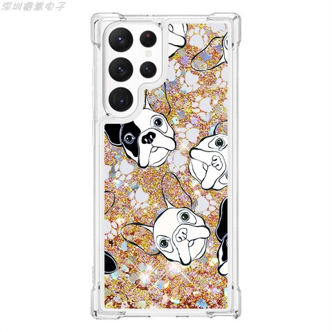 Gold — Girls Liquid Quicksand Glitter Bling Never Stop Dreaming, Owl, Butterfly, Dog Illustration Airbag Corner Protection