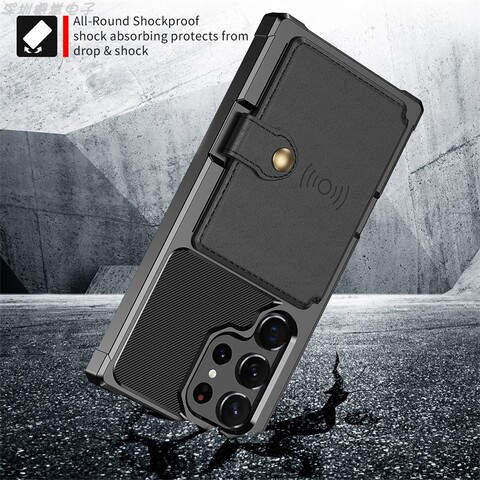 Black — Card Holder Wallets Airbag 4 Corner Shock Absorbing Tough Shockproof S23, S23 Plus, S23 Ultra Samsung Phone Case