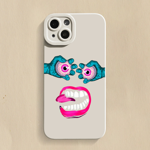 White — Funny Eyeball Illustration Matte Silicone TPU 15, 14, 13, 12, 11 iPhone Case