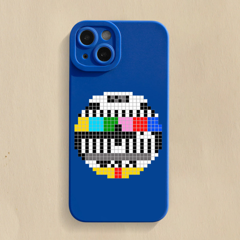 Blue — Retro Vintage Analog TV Signal Illustration Matte Silicone TPU 15, 14, 13, 12, 11 iPhone Case